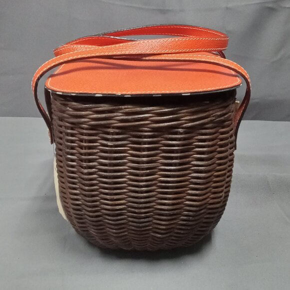 RARE! Vintage NEW WITH TAG! Dk Brown/Tomato KATE SPADE "HENLEY" Wicker Purse Bag - Picture 5 of 15